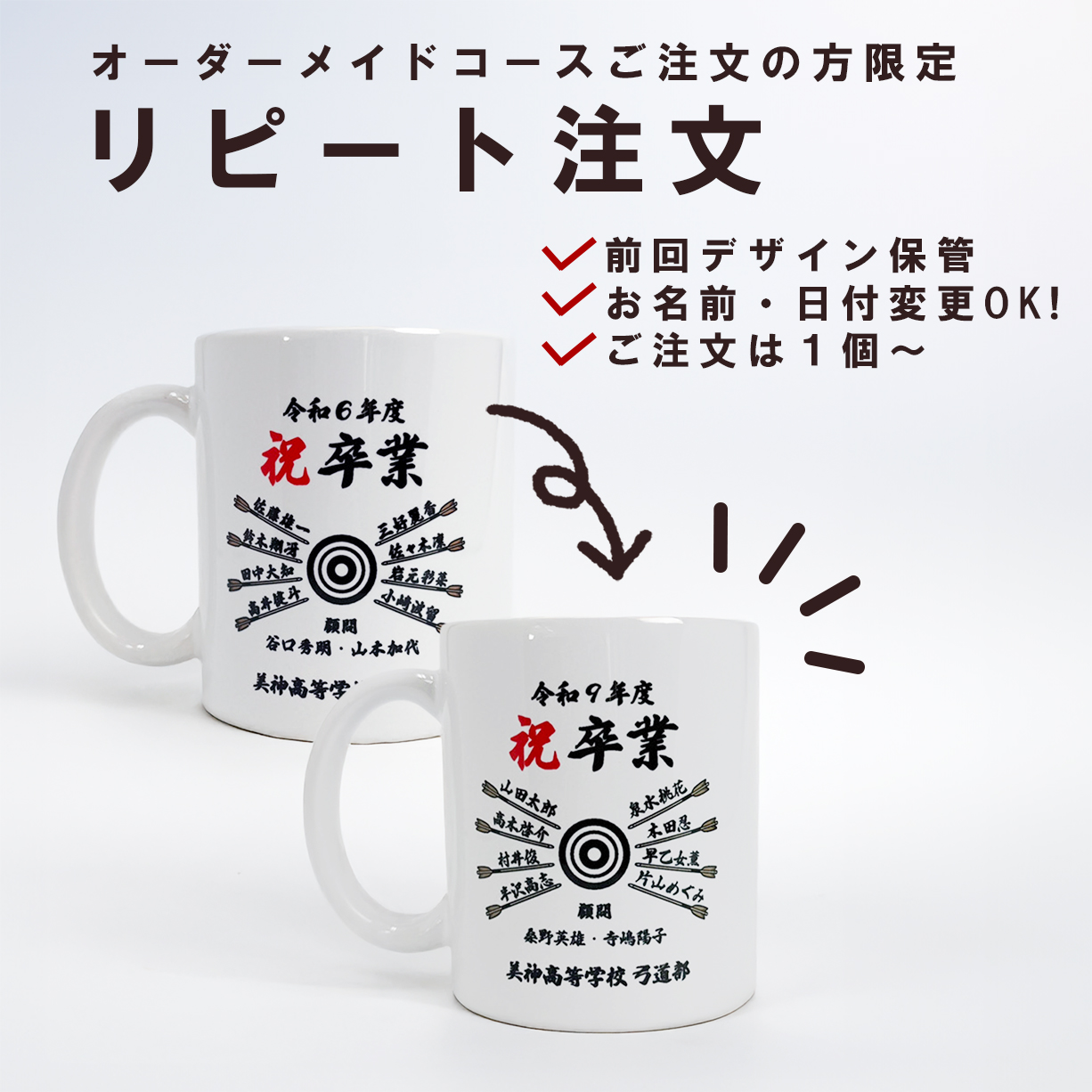 最安！名前を差し替えるだけの簡単注文。リピート注文用マグカップ