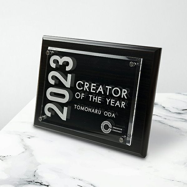 ＭＤＦ表彰楯・記念楯 黒檀＋アクリルプラーク　Lサイズ
